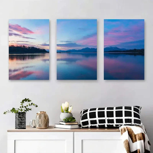 3pcs Serene Sunset Reflections Modern Metal Print Ready to Hang Art