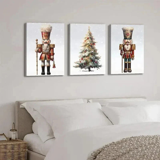 3pcs Nutcracker & Christmas Tree Wall Art Set Canvas Framed 40x60cm - High Quality Print 100% Australian Made Wall Canvas Ready to Hang
