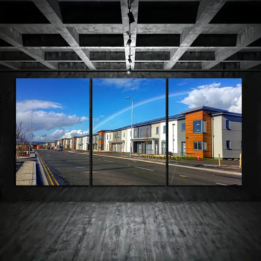 3pcs Modern House Front Rainbow Metal Print Ready to Hang Art