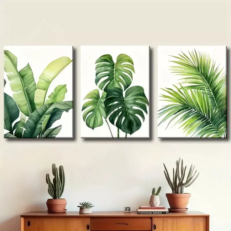 3pcs Tropical Leaf Spring and Summer Themes  Wall Art Set Canvas Framed 40x60cm - High Quality Print 100% Australian Made Wall Canvas Ready to Hang