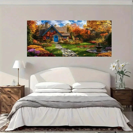 Nature House Autumn Wall Art Canvas Office Home Room Framed 80x45cm
