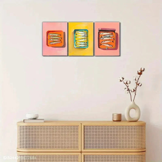 3pcs Bright Pink & Orange Vintage Fish Poster Metal Print Ready to Hang Art