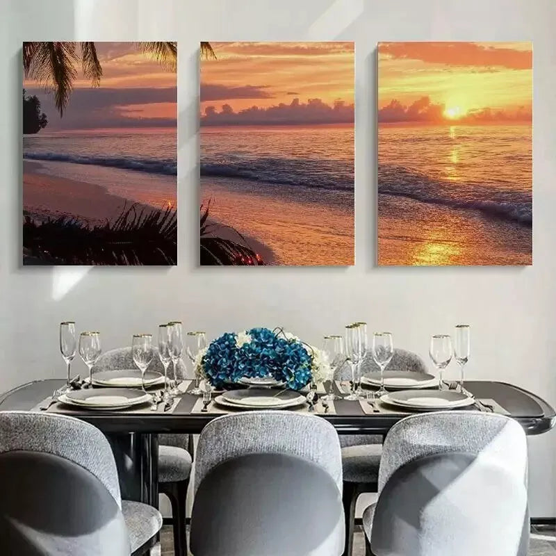3pcs Sunset Palm Tree View Canvas Framed 40x60cm - High Quality Print 100% Australian Made Wall Canvas Ready to Hang