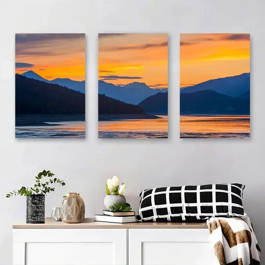 3pcs Serene Sunset Over Mountain Vibrant Nature Metal Print Ready to Hang Art'