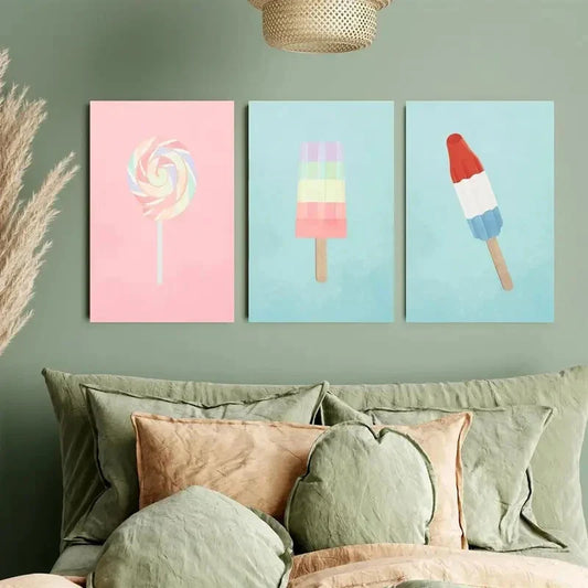 3pcs Summer Bomb, Rainbow-Colored Popsicles Metal Print Ready to Hang Art