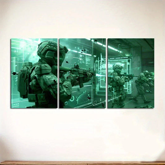 3pcs Soldier Green Theme Gun Shooting Metal Print Ready to Hang Art
