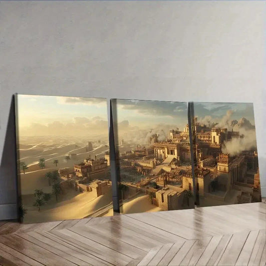 3pcs Featuring a Photograph of an Ancient City Wall Art Set Canvas Framed 40x60cm - High Quality Print 100% Australian Made Wall Canvas Ready to Hang