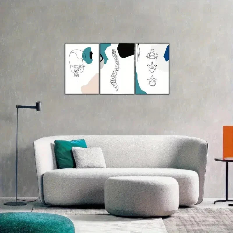 3pcs Enhancements Human Skeleton Geometric Metal Print Ready to Hang Art