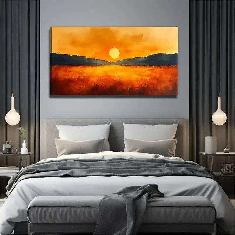 Sunset On The Prairie Wall Art Canvas Office Home Room Framed 80x45cm