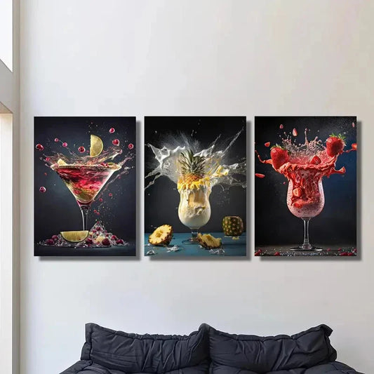 3pcs Abstract Lemon Pineapple Strawberry Wall Art Set Canvas Framed 40x60cm - High Quality Print 100% Australian Made Wall Canvas Ready to Hang