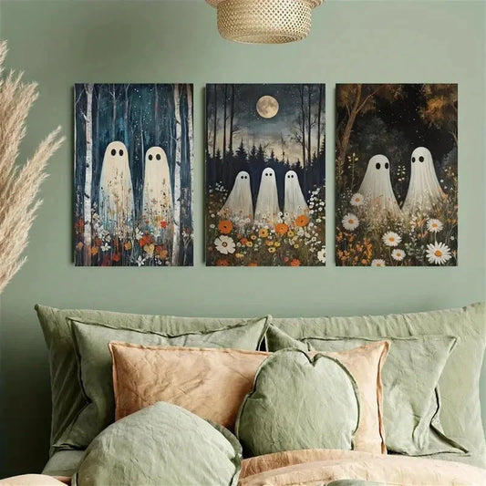 3pcs Whimsical Forest Ghost Metal Print Ready to Hang Art