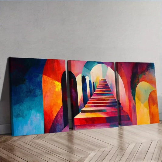 3pcs  Colorful Corridor Wall Art Set Canvas Framed 40x60cm - High Quality Print 100% Australian Made Wall Canvas Ready to Hang