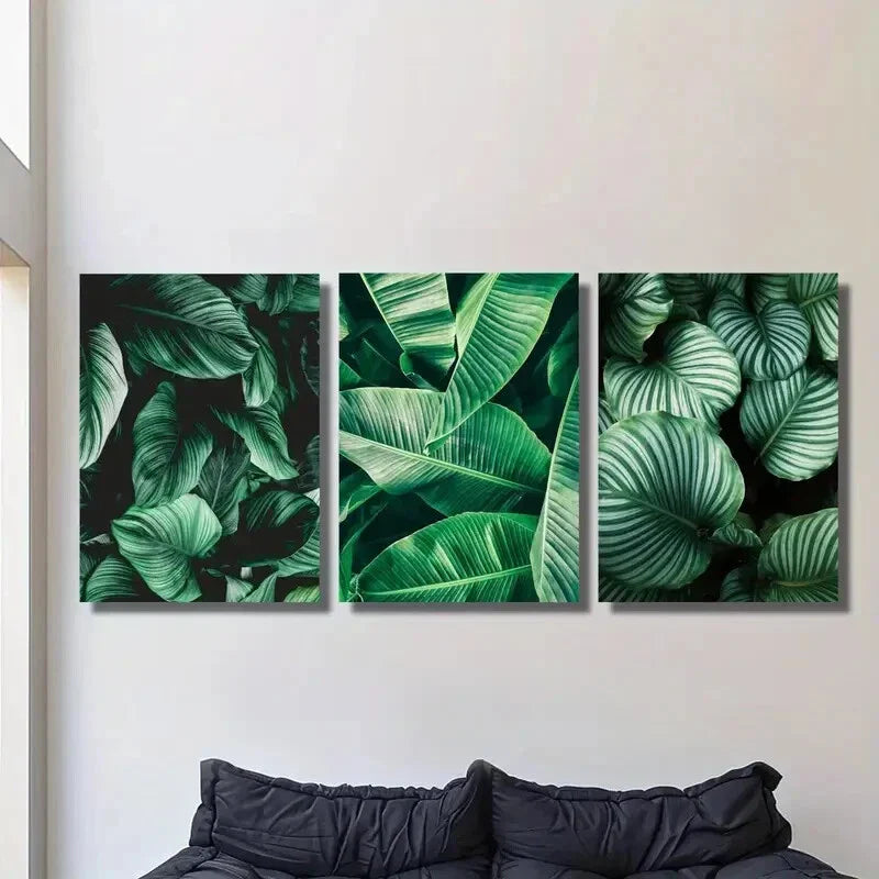 3pcs Emerald Green Banana Leaf Botanical Metal Print Ready to Hang Art