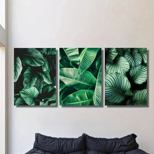 3pcs Emerald Green Banana Leaf Botanical Metal Print Ready to Hang Art