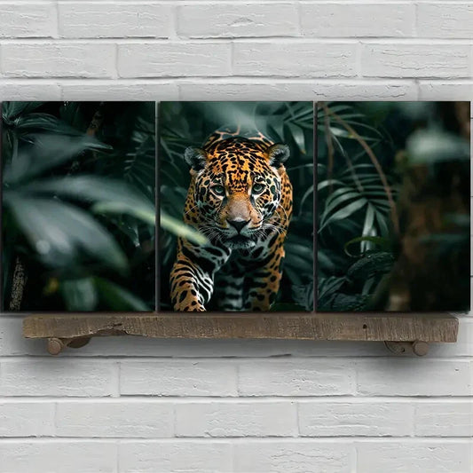 3pcs Jaguar Triptych Vivid Wildlife Artwork Tiger Metal Print Ready to Hang Art