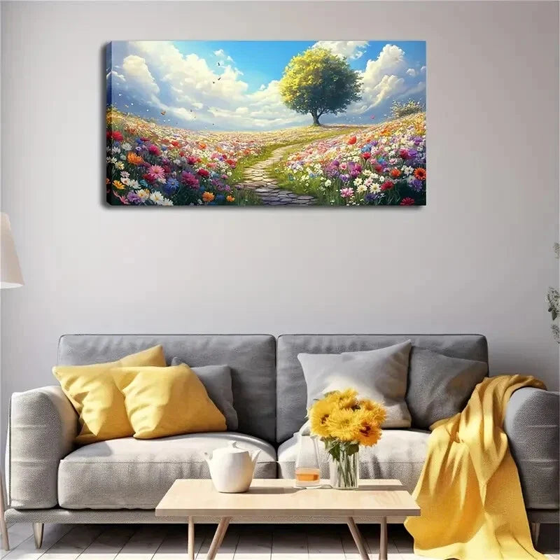 Vibrant Flower Sea Landscape Wall Art Canvas Office Home Room Framed 120x60cm
