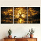3pcs Golden Sunset &Starry Sky Tree Of Life Design Metal Print Ready to Hang Art