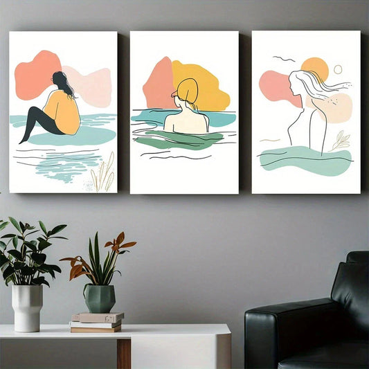 3pcs Modern Pool Edge Abstract Painting Metal Print Ready to Hang Art
