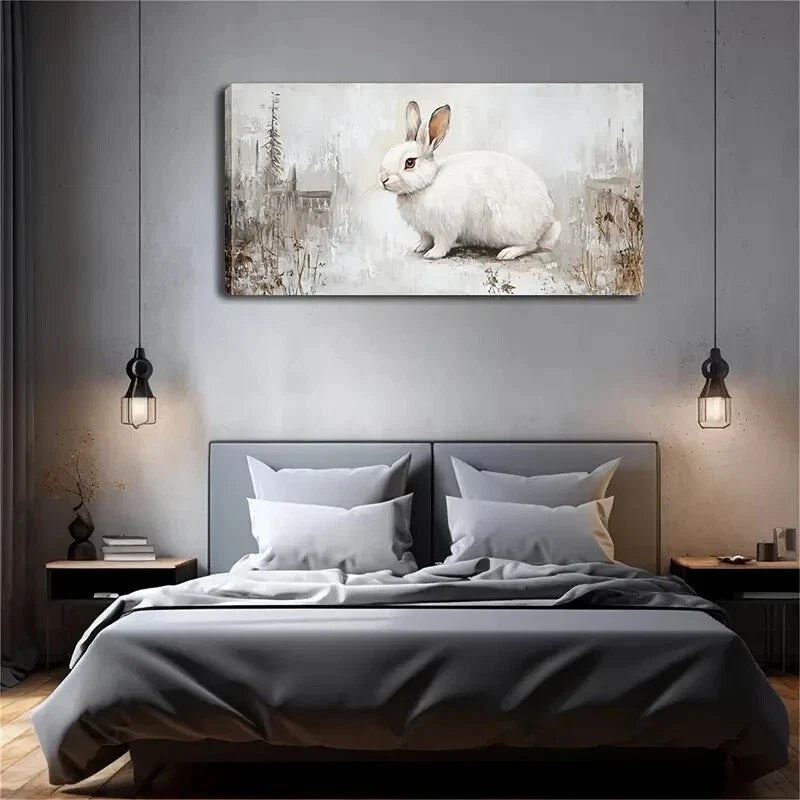 Indoor Animal Theme Rabbit Wall Art Canvas Office Home Room Framed 120x60cm