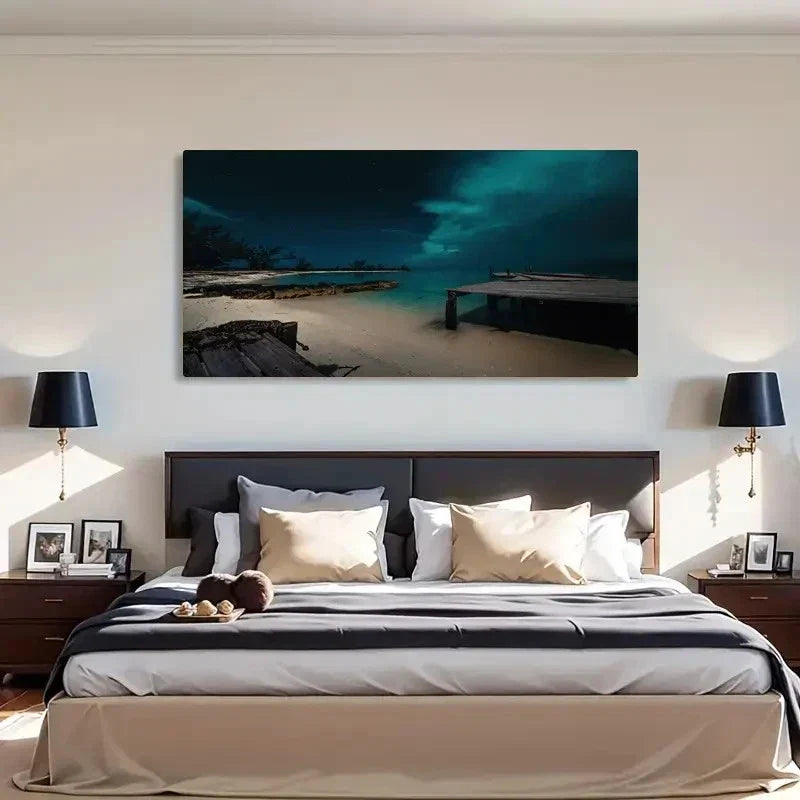 Night Sky & Ocean Scenery Wall Art Canvas Office Home Room Framed 120x60cm