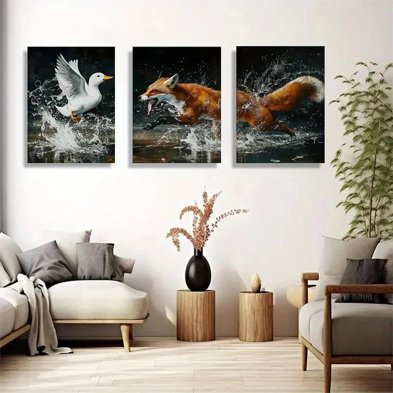 3pcs Vibrant Nature Scene with Splash Water Metal Print Ready to Hang Art