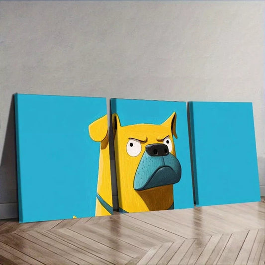 3pcs Modern Art Deco Yellow Dog Canvas   Wall Art Set Canvas Framed 40x60cm - High Quality Print 100% Australian Made Wall Canvas Ready to Hang