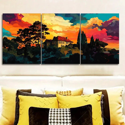 3pcs Mansion Surrounded by trees Wall Art Set Canvas Framed 40x60cm - High Quality Print 100% Australian Made Wall Canvas Ready to Hang