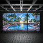 3pcs Tropical Poolside White Palm Trees and Blue Metal Print Ready to Hang Art