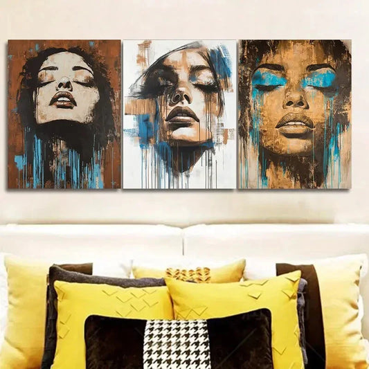 3pcs Graffiti style portrait of a girl Wall Art Set Canvas Framed 40x60cm - High Quality Print 100% Australian Made Wall Canvas Ready to Hang