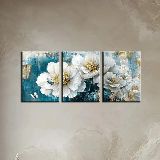 3pcs Scented white Flowers Metal Print Ready to Hang Art