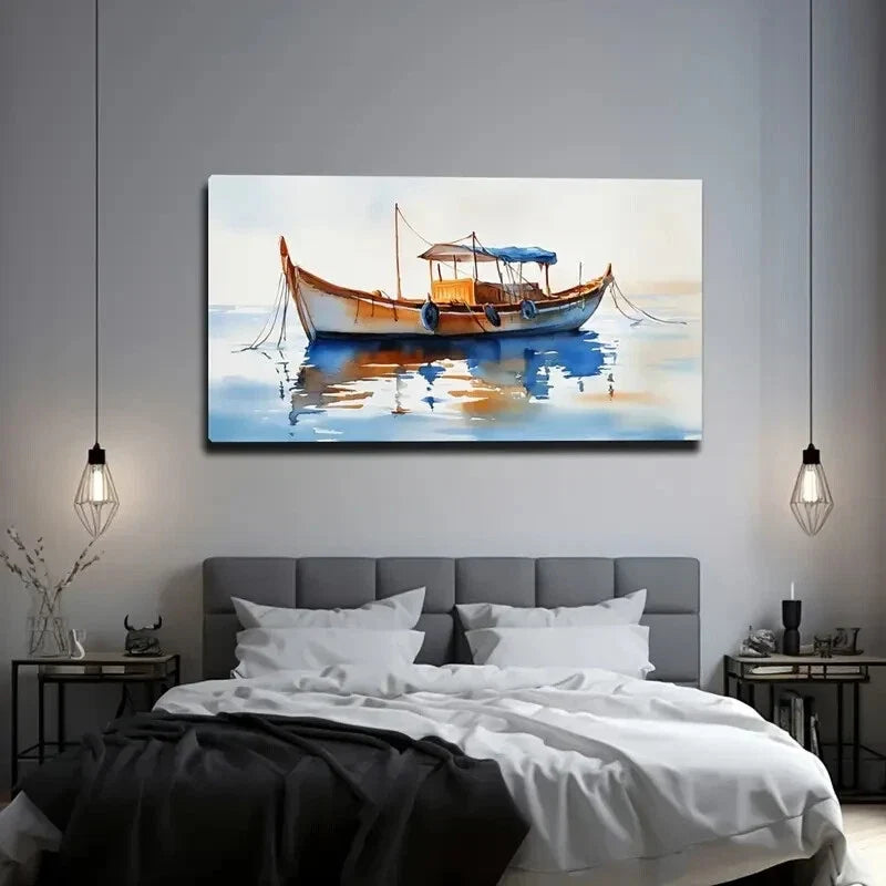 Traditional Wooden Boat Wall Art Canvas Office Home Room Framed 120x60cm