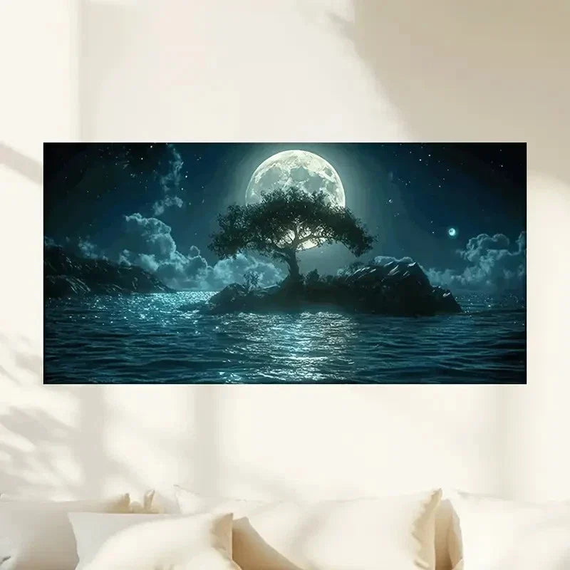 Night Moon Tree Dark Cloud Wall Art Canvas Office Home Room Framed 120x60cm