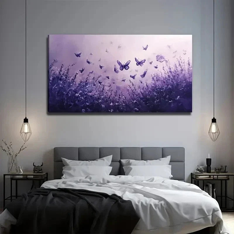 Purple Butterfly Perfect Wall Art Canvas Office Home Room Framed 80x45cm