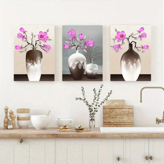 3pcs Modern Light Luxury Simple Plum Blossom Metal Print Ready to Hang Art