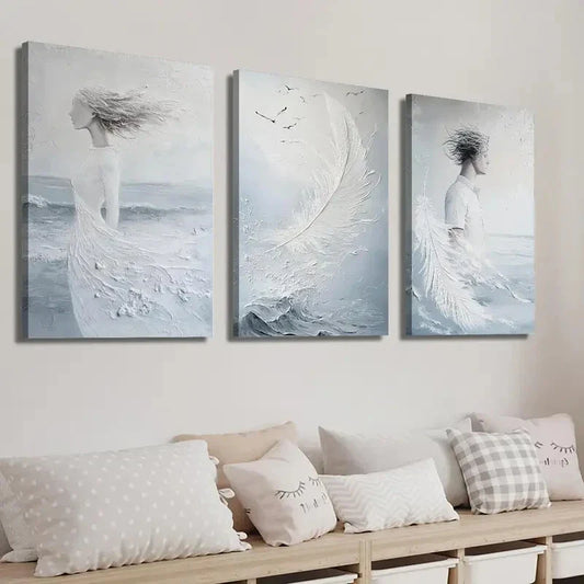 3pcs Abstract Feather Decor Wall Art Set Canvas Framed 40x60cm - High Quality Print 100% Australian Made Wall Canvas Ready to Hang