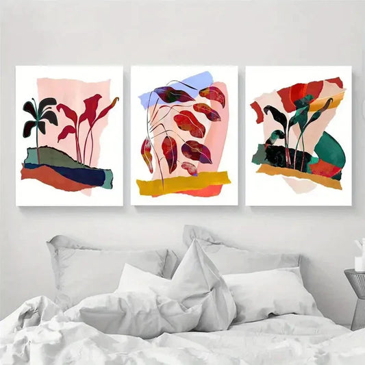3pcs Dark Lily Abstract Leaves Bright And Colorful Metal Print Ready to Hang Art