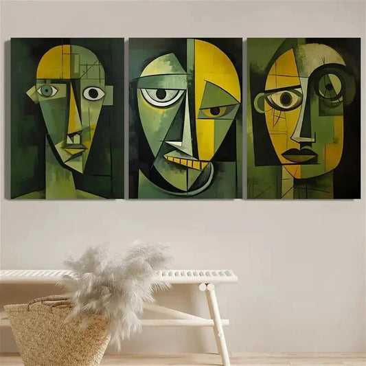 3pcs Picasso-Inspired Abstract Geometric Face Metal Print Ready to Hang Art