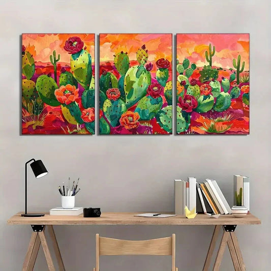 3pcs Feast Bright and Vibrant Desert Flowers Metal Print Ready to Hang Art