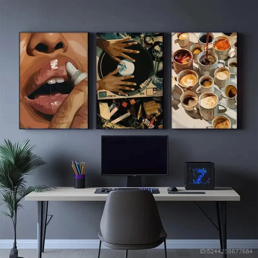 3pcs Trendy Vinyl Record Portrait Art Posters Metal Print Ready to Hang Art