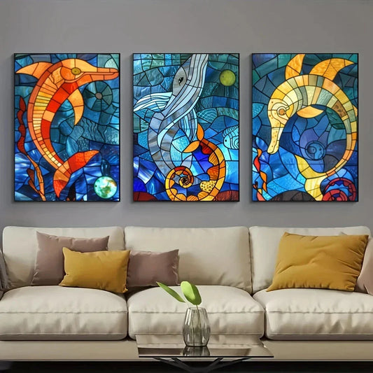 3pcs Modern Ocean Golden Fish Metal Print Ready to Hang Art