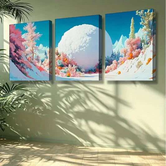 3pcs Snowball, fruit Art Painting  Wall Art Set Canvas Framed 40x60cm -High Quality Print 100% Australian Made Wall Canvas Ready to Hang