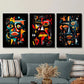 3pcs Vibrant Colorful Facial Illustrations  Metal Print Ready to Hang Art