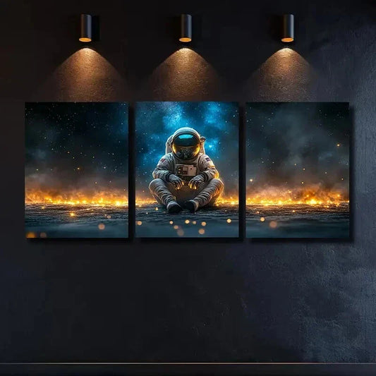 3pcs Astronaut Sitting On The Ground with Stars Wall Art Set Canvas Framed 40x60cm - High Quality Print 100% Australian Made Wall Canvas Ready to Hang