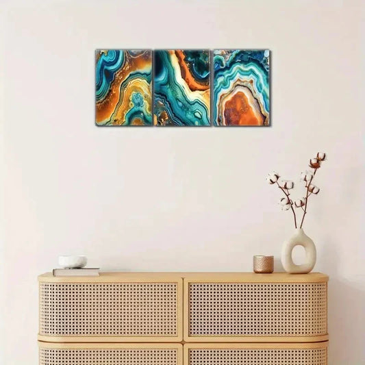 3pcs Artistic Choice Bold Abstract Agate Geode Metal Print Ready to Hang Art