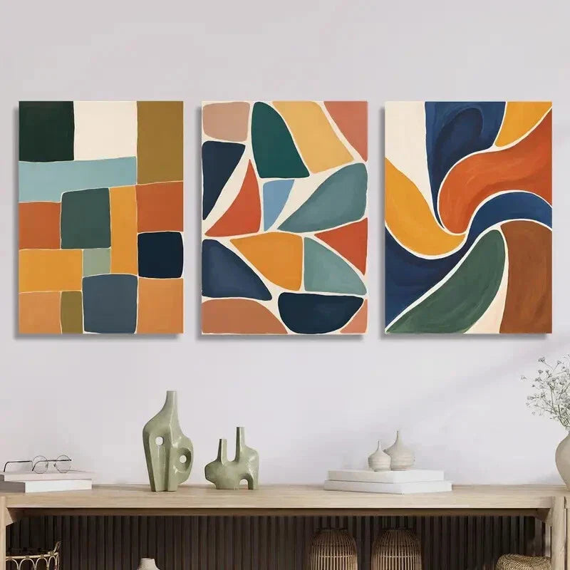3pcs  Retro abstract multi-color block Metal Print Ready to Hang Art
