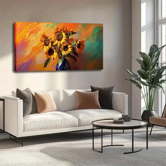 Seven Sunflowers Symbolizing Wall Art canvas office home room framed 120x60cm