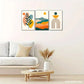 3pcs Artistic Colorful Leaves and Mountains Sun Metal Print Ready to Hang Art