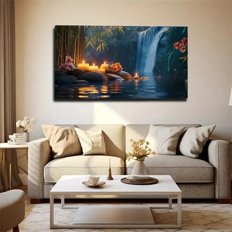Serene Flowing Waterfall Lands Wall Art Canvas Office Home Room Framed 120x60cm