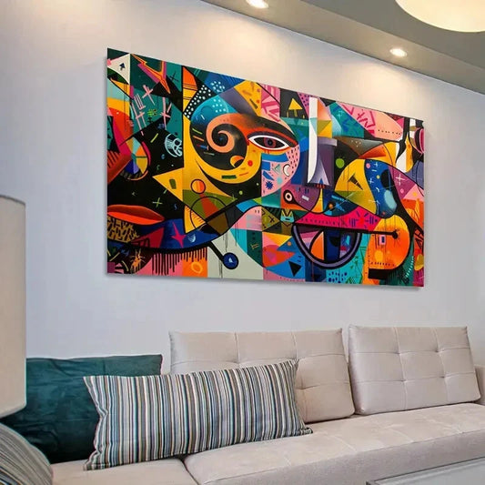 City Life Graffiti Vibrant Wall Art Canvas Office Home Room Framed 120x60cm