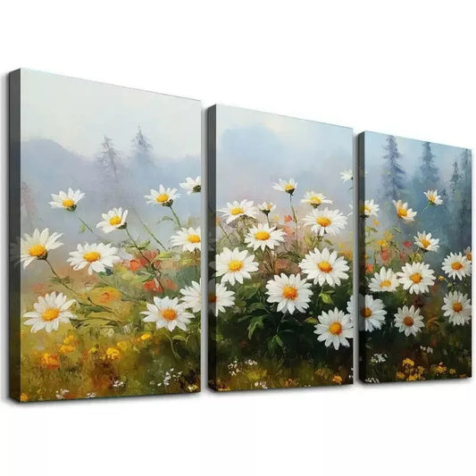 3pcs Classic Daisy Wildflower Countryside Lands Wall Art Set Canvas Framed 40x60cm - High Quality Print 100% Australian Made Wall Canvas Ready to Hang
